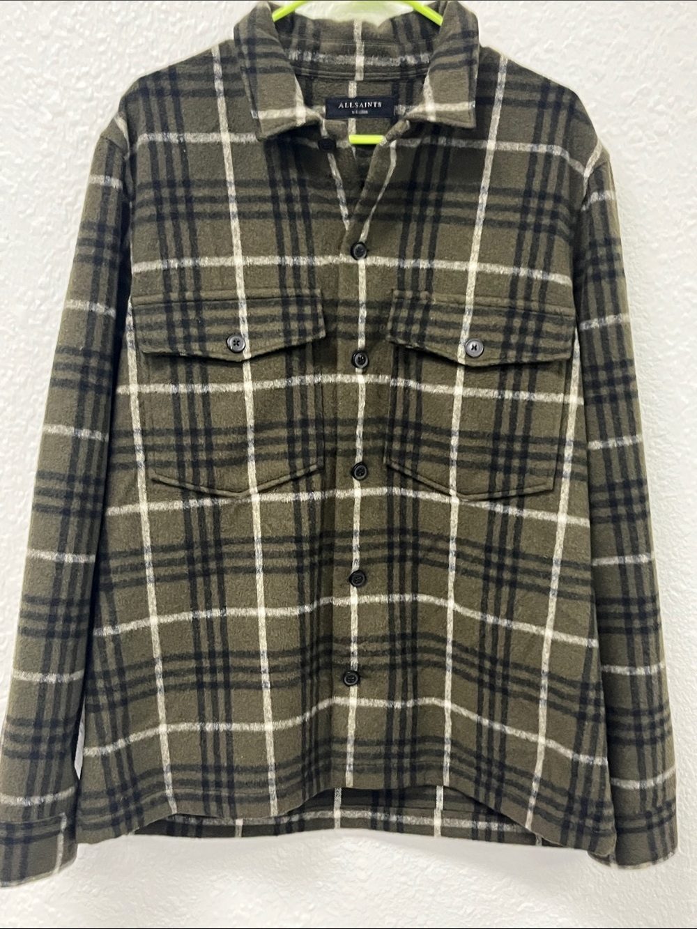 AllSaints Olive and Black Plaid Shirt Jacket